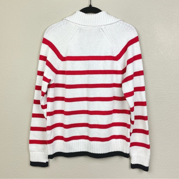 Talbots Women's Medium Sailor Collar Cardigan in Americana Stripe 100% Cotton - Picture 12 of 16